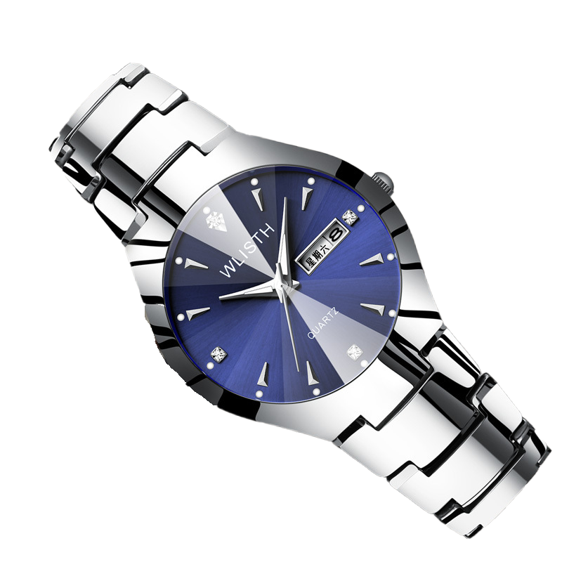[WLISTH-02] RELOJ PARA CABALLERO WLISTH CON CORREA DE ACERO RESISTENTE AL AGUA  PLATEADO-NEGRO MODELO Q353-1
