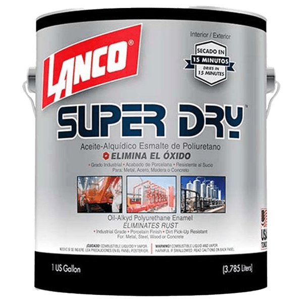 LANCO PINTURA ESMALTE POLIURETANO SUPER DRY BRILLANTE COLOR BLANCO 1GL